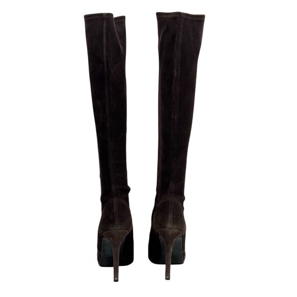 Stuart Weitzman Knee High Stretch Platform Boots SZ 9 Womens Brown Tall Stiletto - Picture 5 of 12